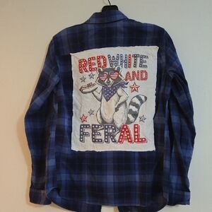 Unique Upcycled Eddie Bauer Women's Blue Plaid Shirt